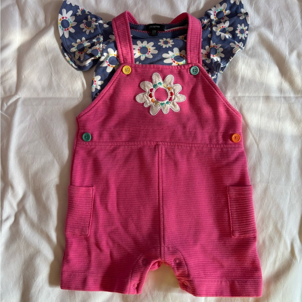 Colorful Baby Shortalls And Shirt Sz 24 Months